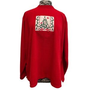 Vintage 90s Embroidered Sweatshirt XL Red Fleece‎ Rhinestones Christmas Granny